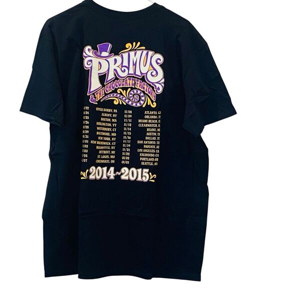 NWOT Primus Chocolate Factory 2014-2015 Tour Pre-Shrunk Cotton Band Tee Black XL - Picture 1 of 4